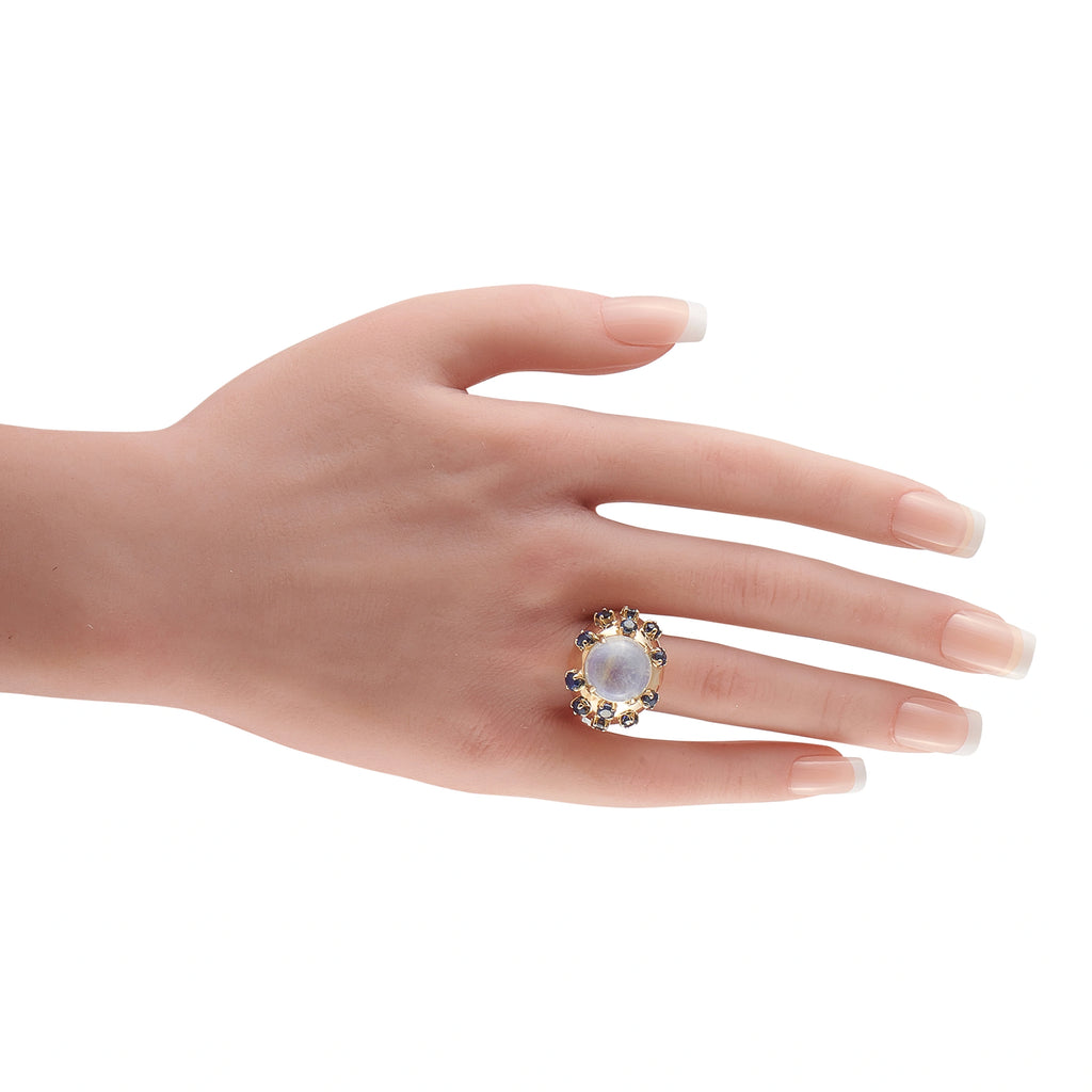 14K Yellow Gold Moonstone and Sapphire Ring