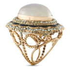 Antique 14K Yellow Gold Moonstone, Seed Pearl, and Onyx Ring