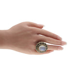 Antique 14K Yellow Gold Moonstone, Seed Pearl, and Onyx Ring