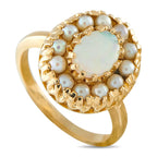 14K Yellow Gold 0.50ct Opal and Pearl Cluster Ring