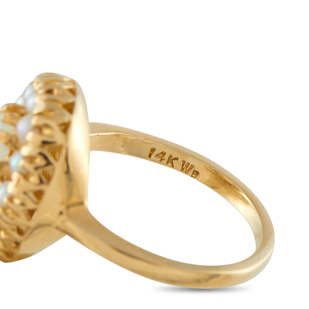 14K Yellow Gold 0.50ct Opal and Pearl Cluster Ring