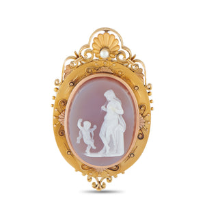 14K Yellow Gold Cameo Locket Pendant