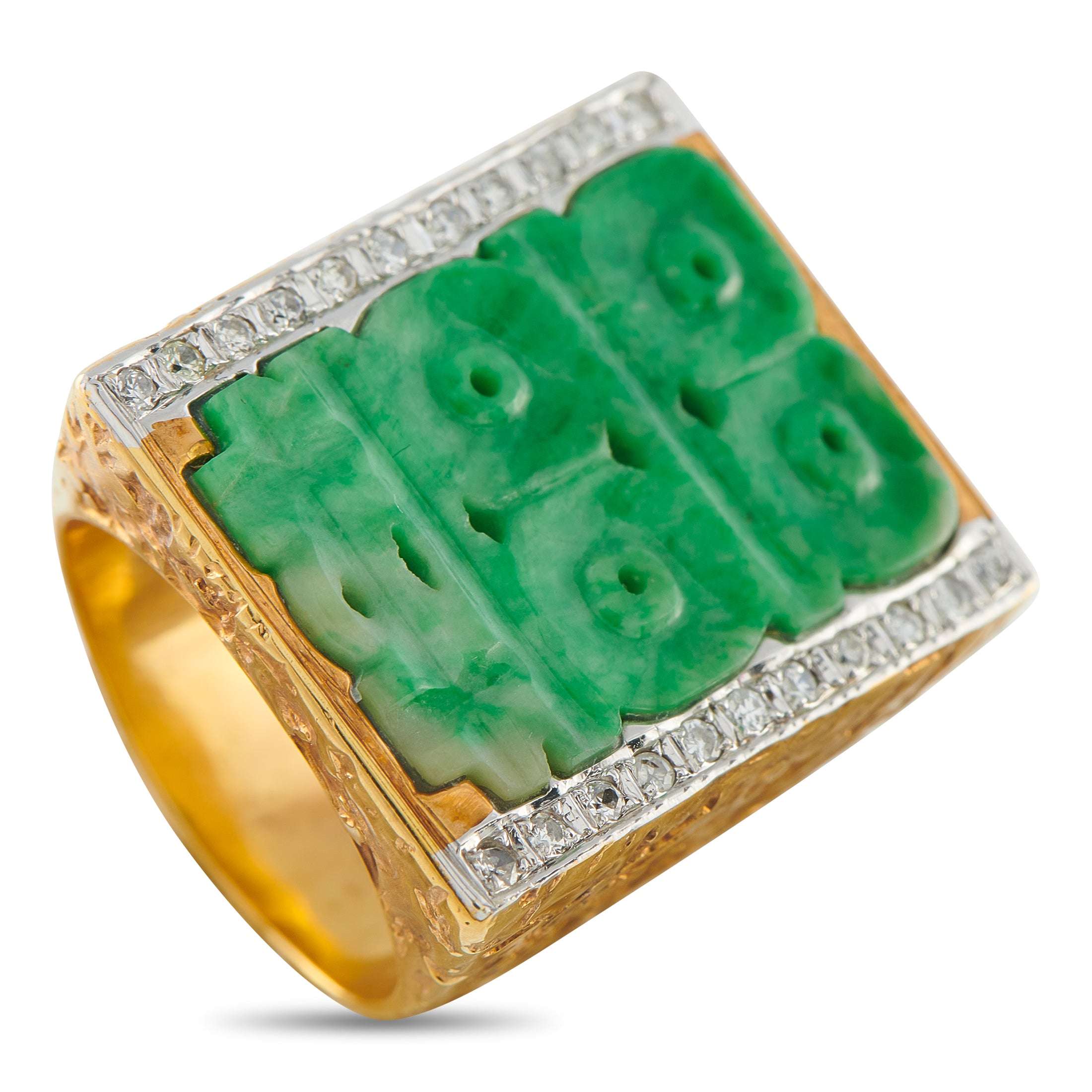 14K Yellow Gold 0.15ct Diamond and Jade Ring