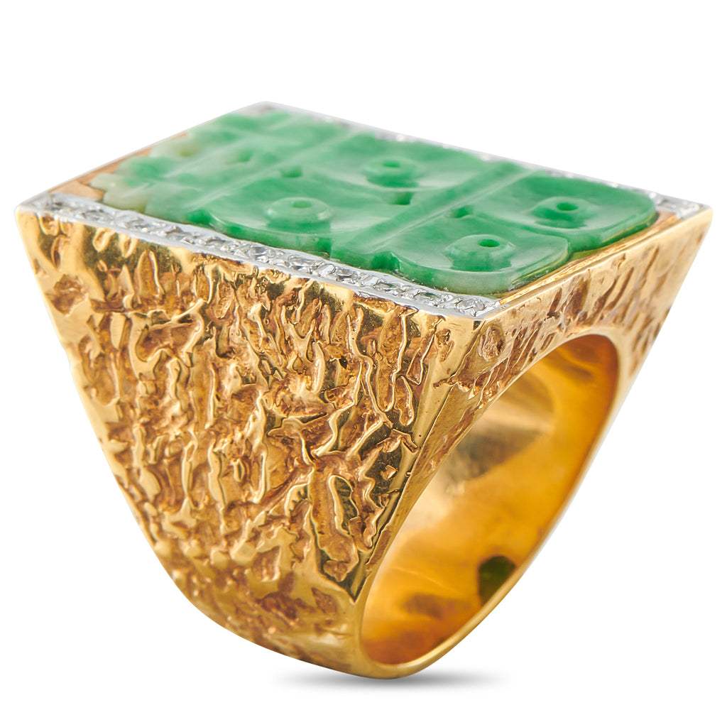 14K Yellow Gold 0.15ct Diamond and Jade Ring