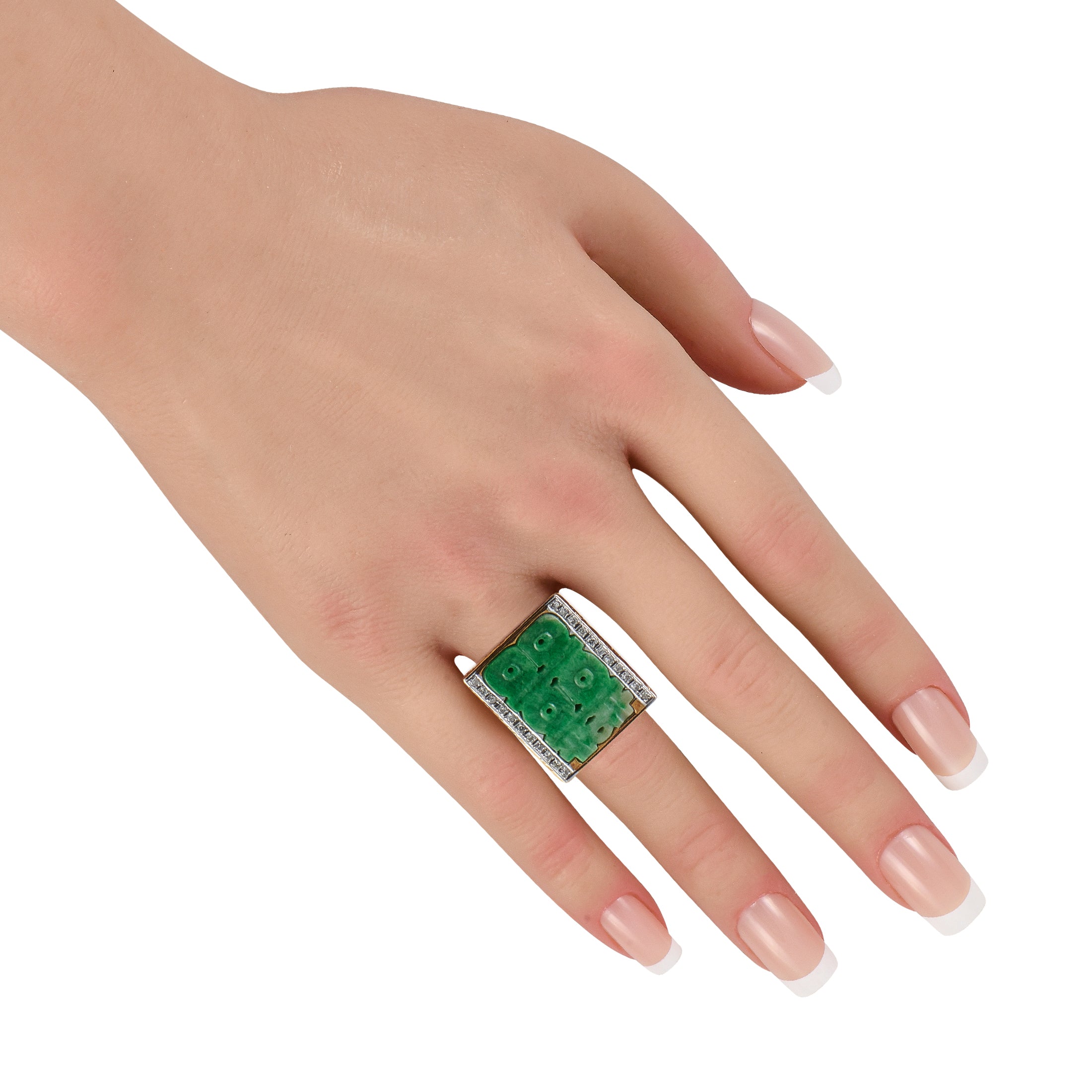 14K Yellow Gold 0.15ct Diamond and Jade Ring