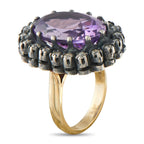 14K yellow gold amethyst and diamond oval ring with dark bezel setting