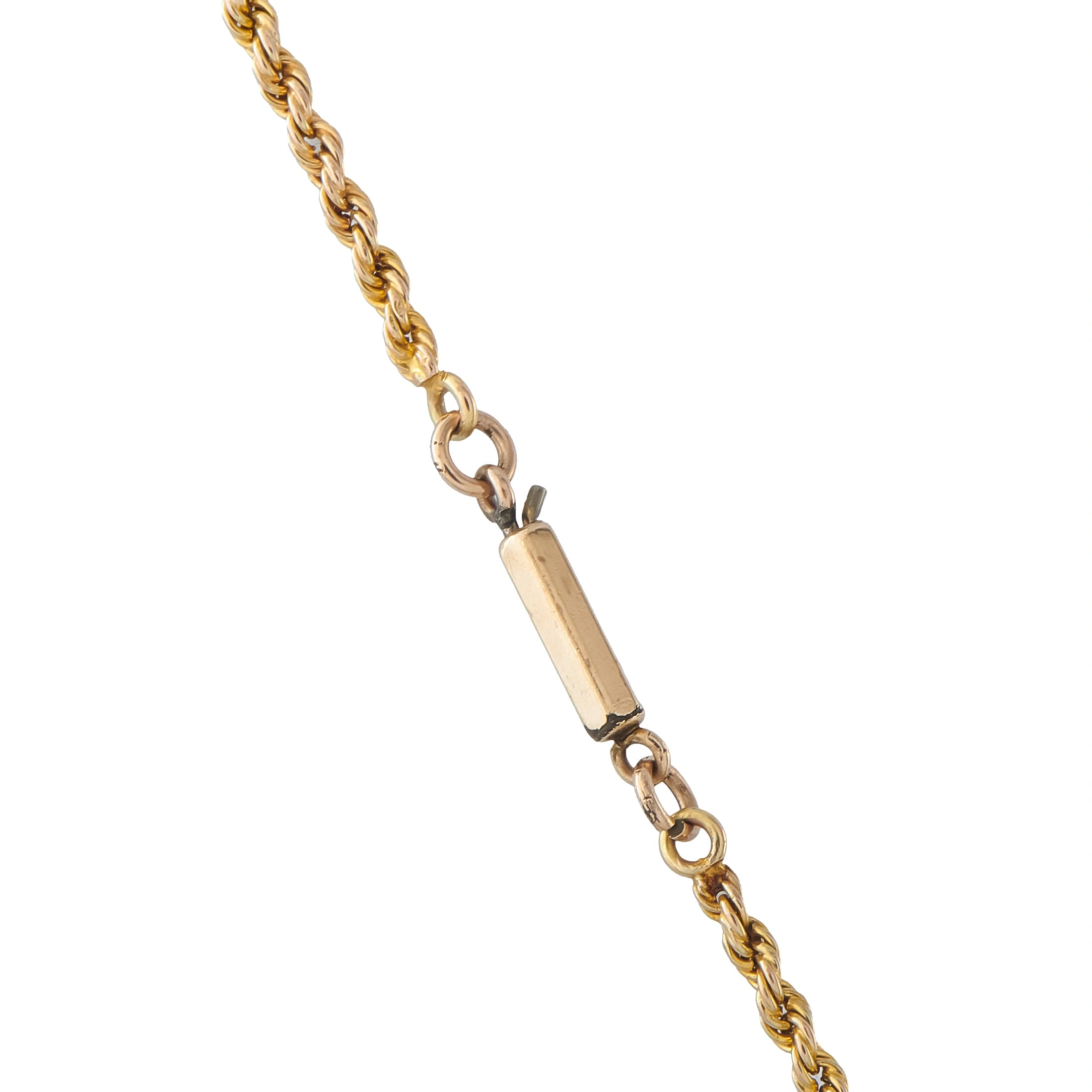 Gold tone chain necklace with oval bail and connector link detail