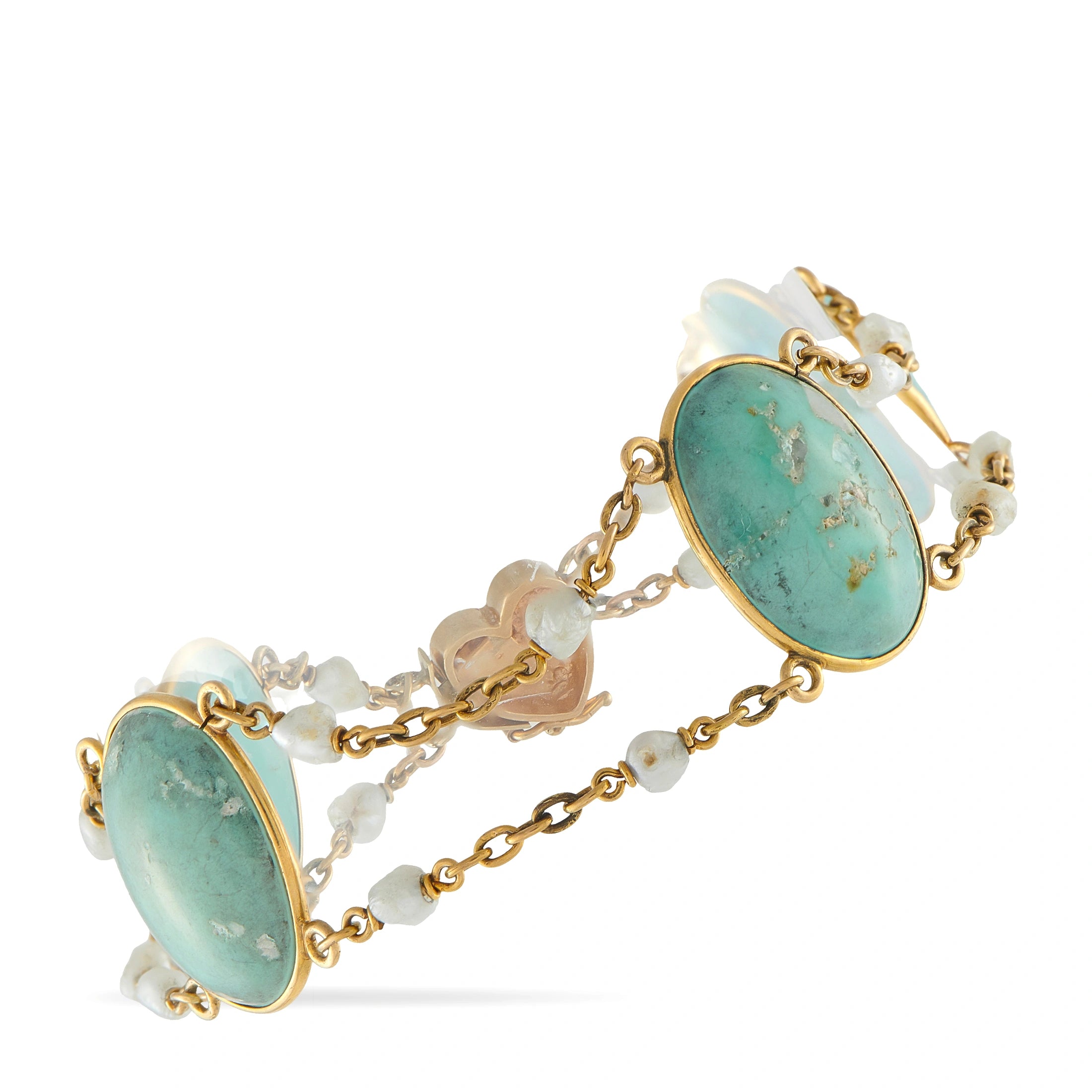 14K Yellow Gold Turquoise Seed Pearl Bracelet