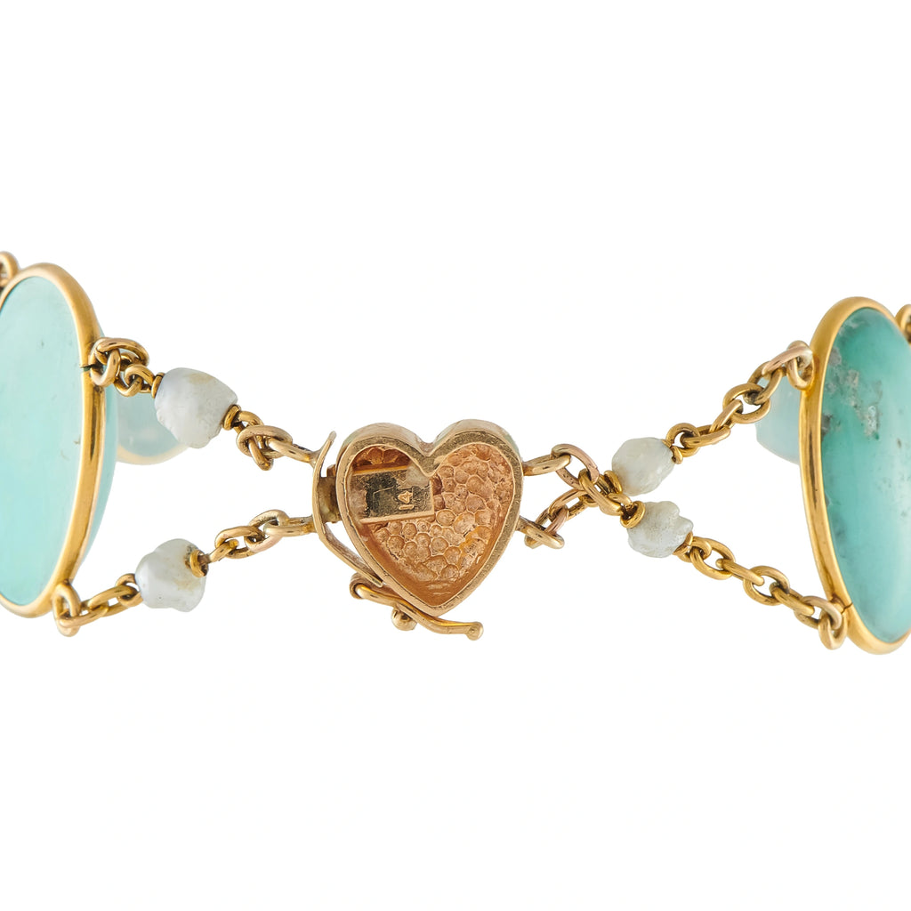 14K Yellow Gold Turquoise Seed Pearl Bracelet