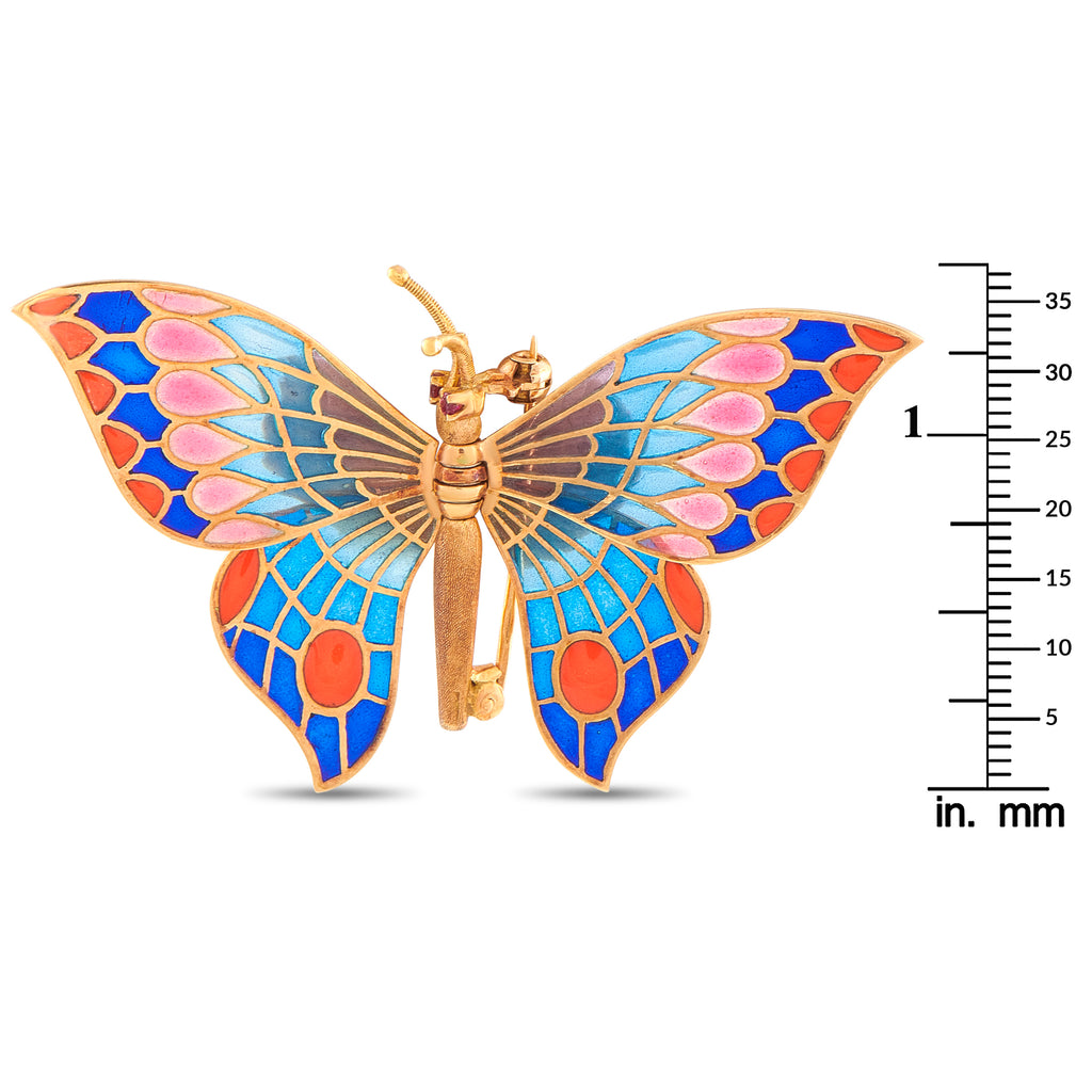 18K Rose Gold Plique-à-Jour Butterly Brooch