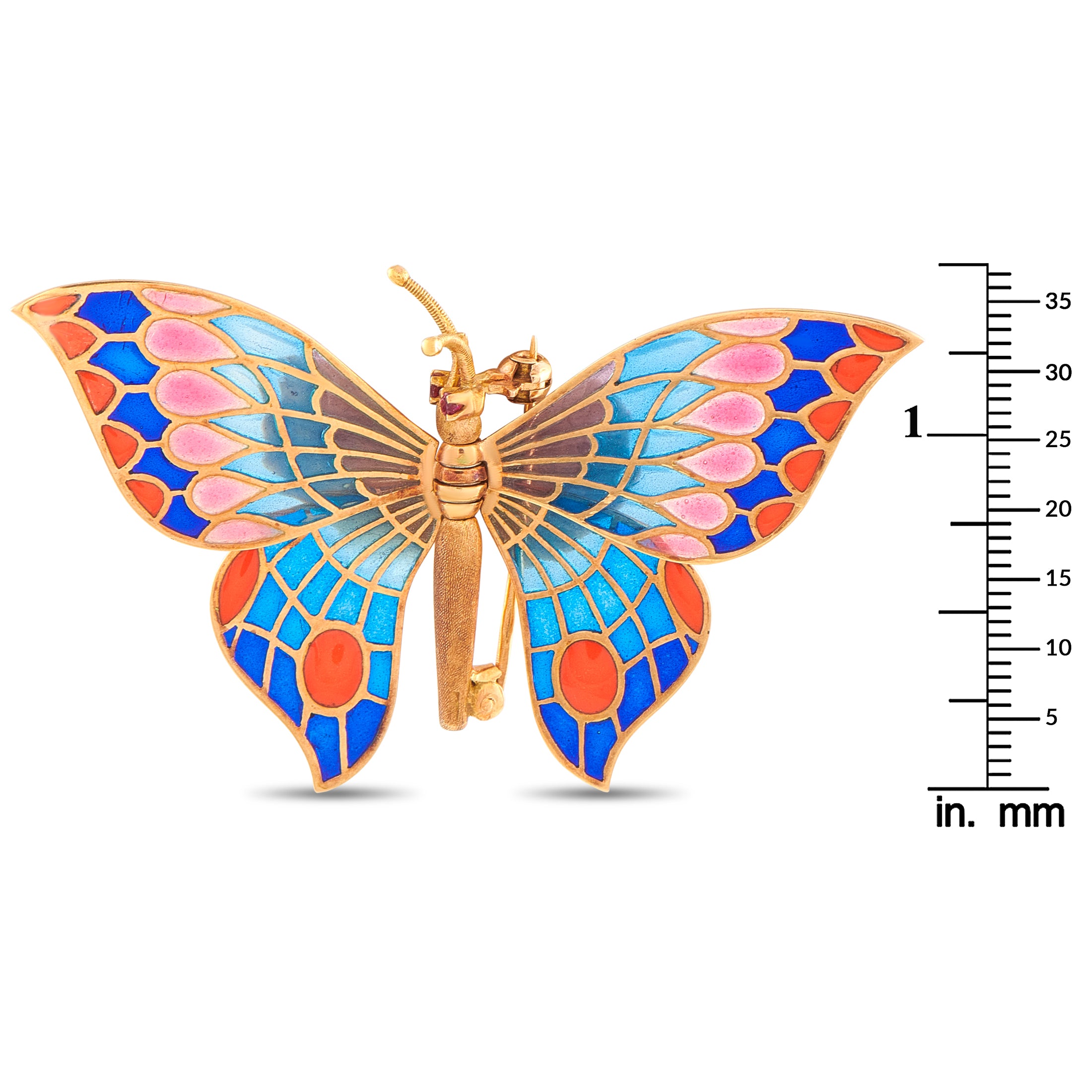 18K Rose Gold Plique-à-Jour Butterly Brooch