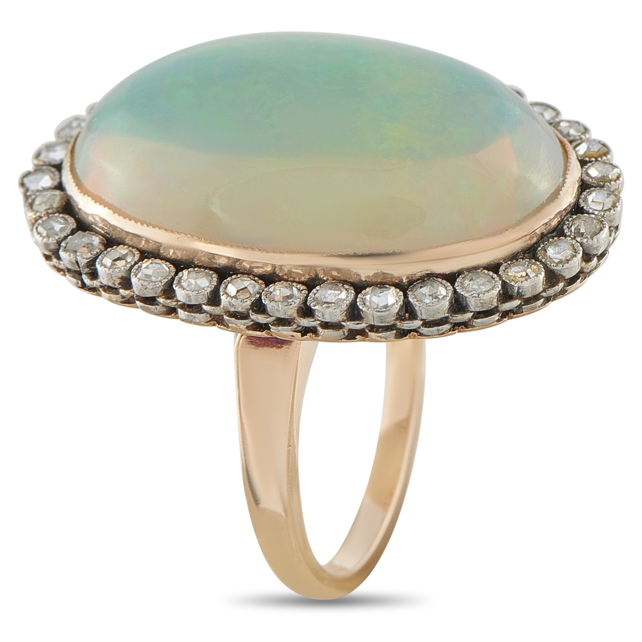 Antique 18K Rose Gold 0.70ct Diamond and Opal Cocktail Ring