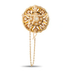 Round rose-gold filigree brooch back with dangling chain and prong pin