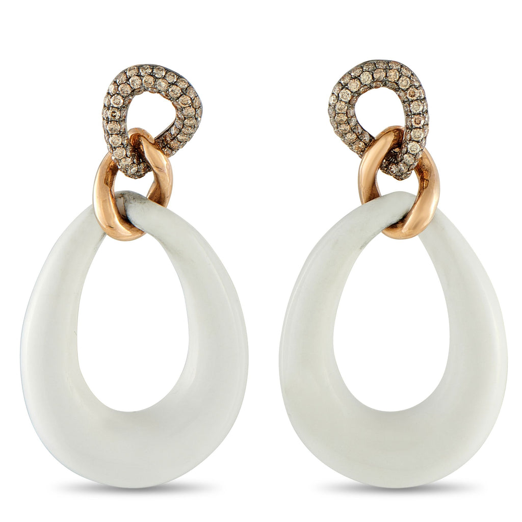 18K Rose Gold 1.06ct Diamond and Quartz Earrings - Stunning White Quartz hoops with a total weight of 46.71 carats offer exciting contrast on these luxury earrings. Crafted fro