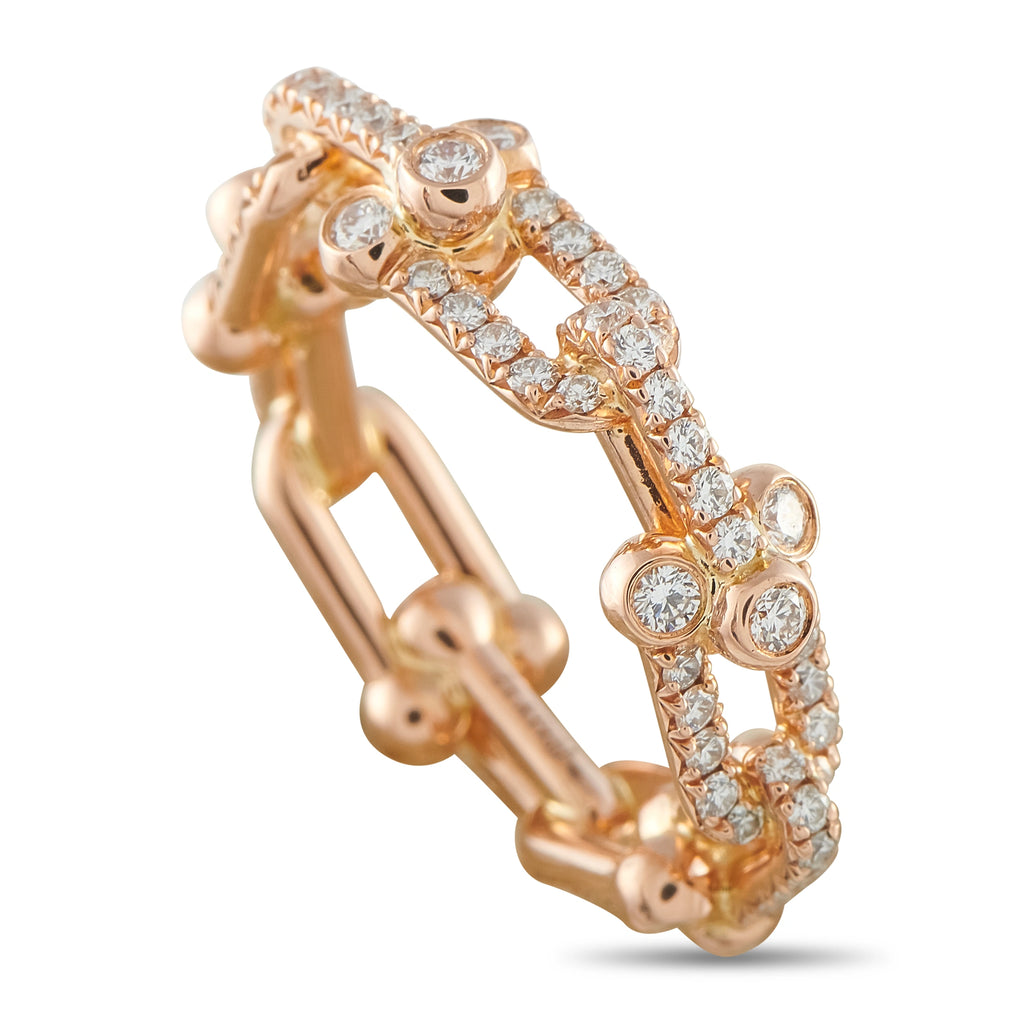 Rose gold diamond band with openwork link design and round pave stones