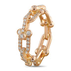 Rose gold diamond band with round pave stones and scalloped open framework