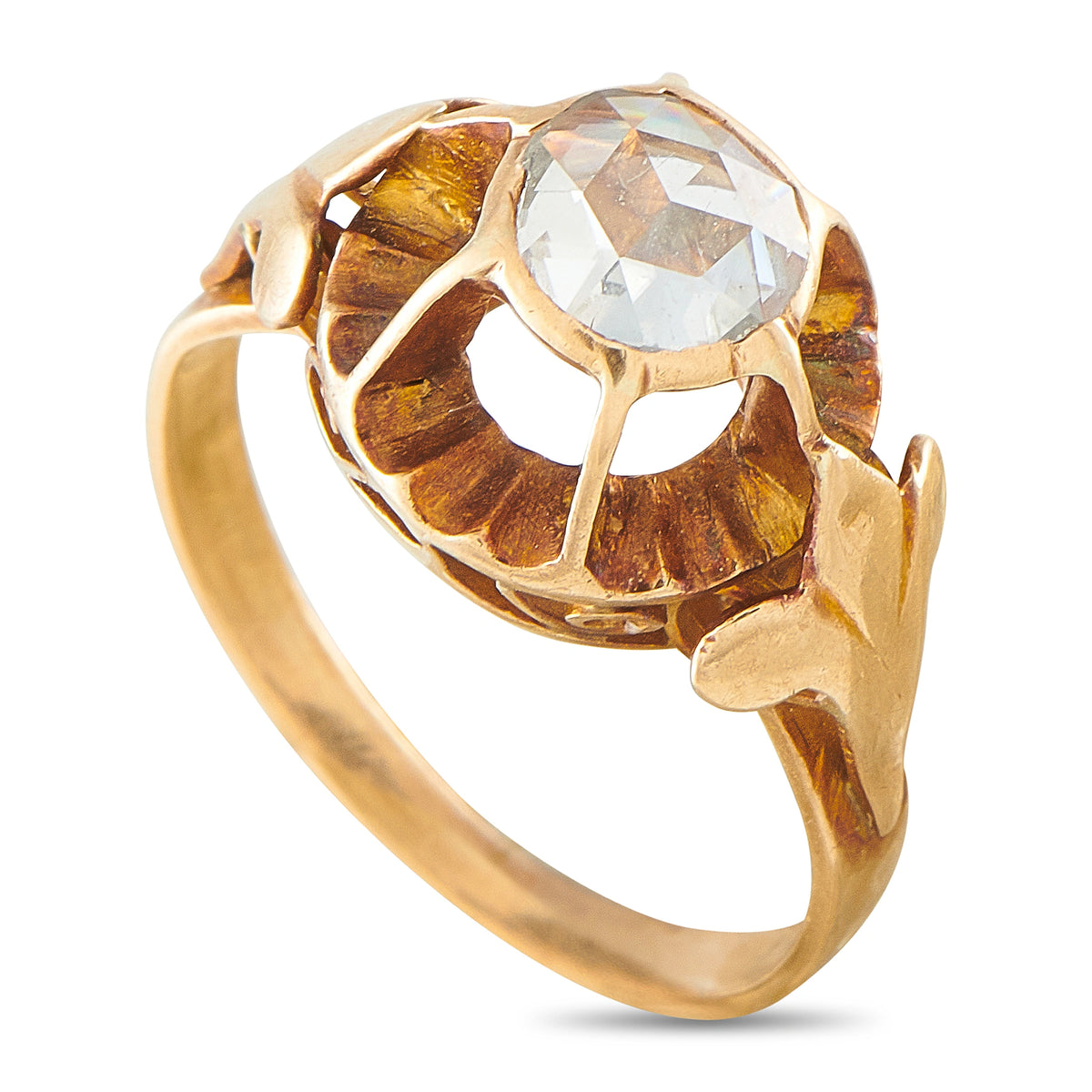 18K rose gold antique diamond ring with round rose-cut center stone