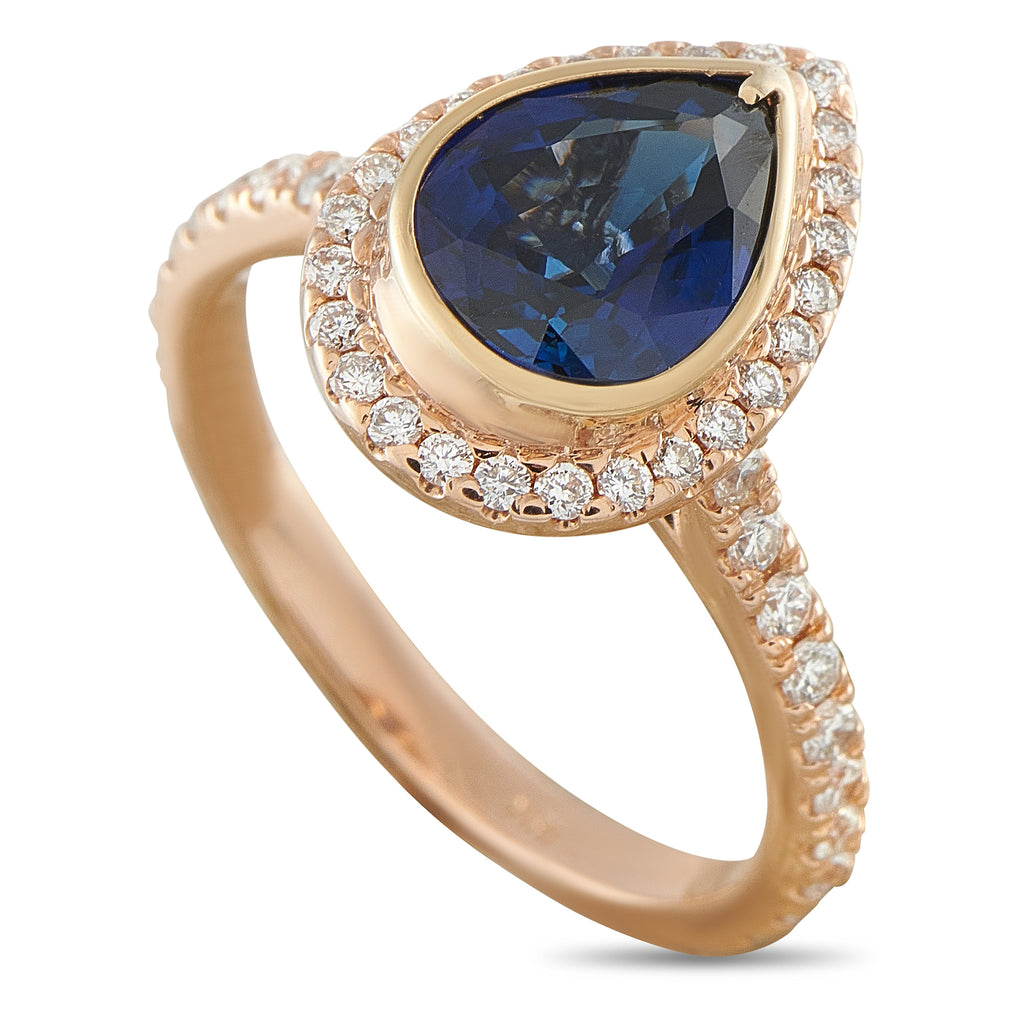 18K Rose Gold 0.33ct Diamond and Sapphire Halo Ring