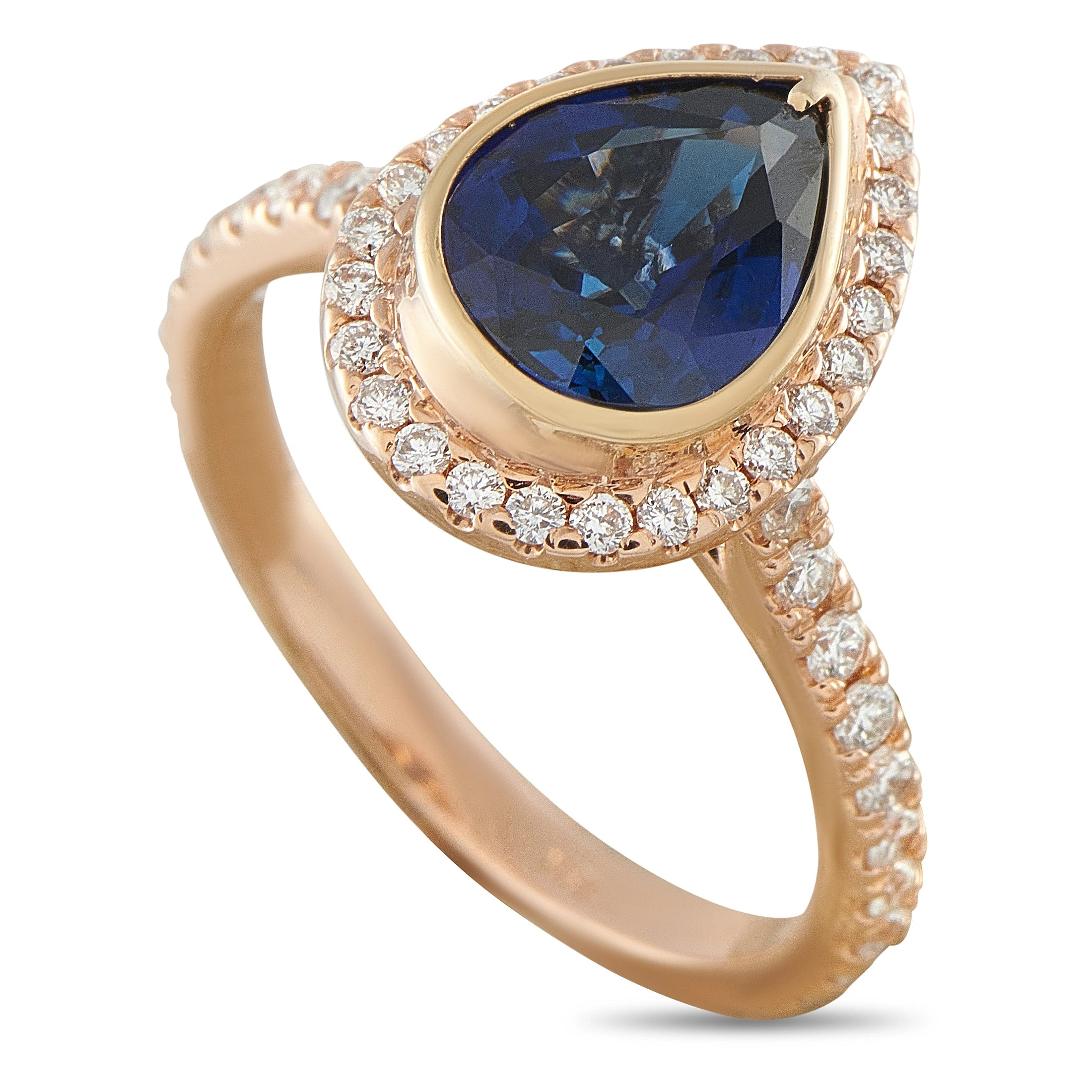 18K Rose Gold 0.33ct Diamond and Sapphire Halo Ring