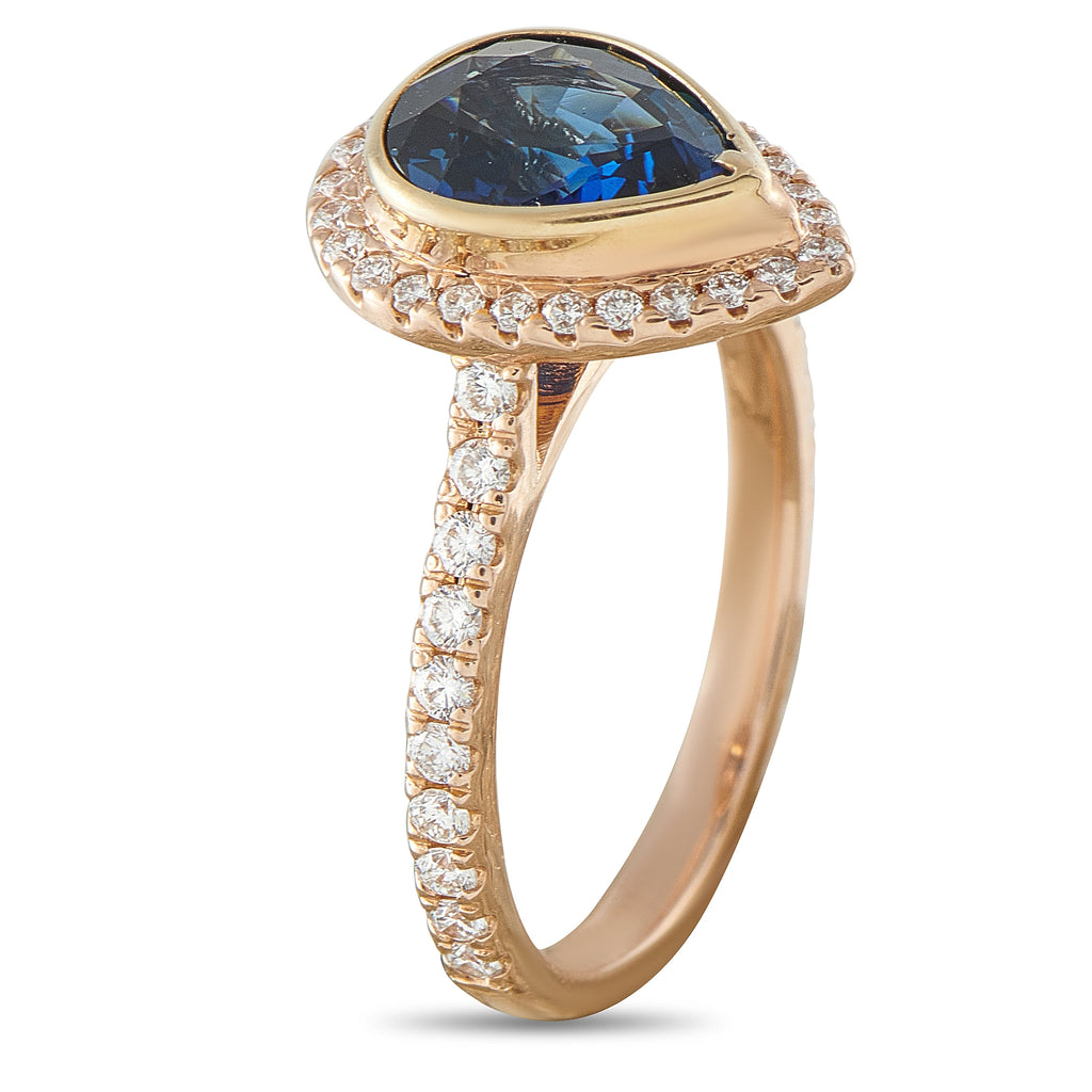 18K Rose Gold 0.33ct Diamond and Sapphire Halo Ring
