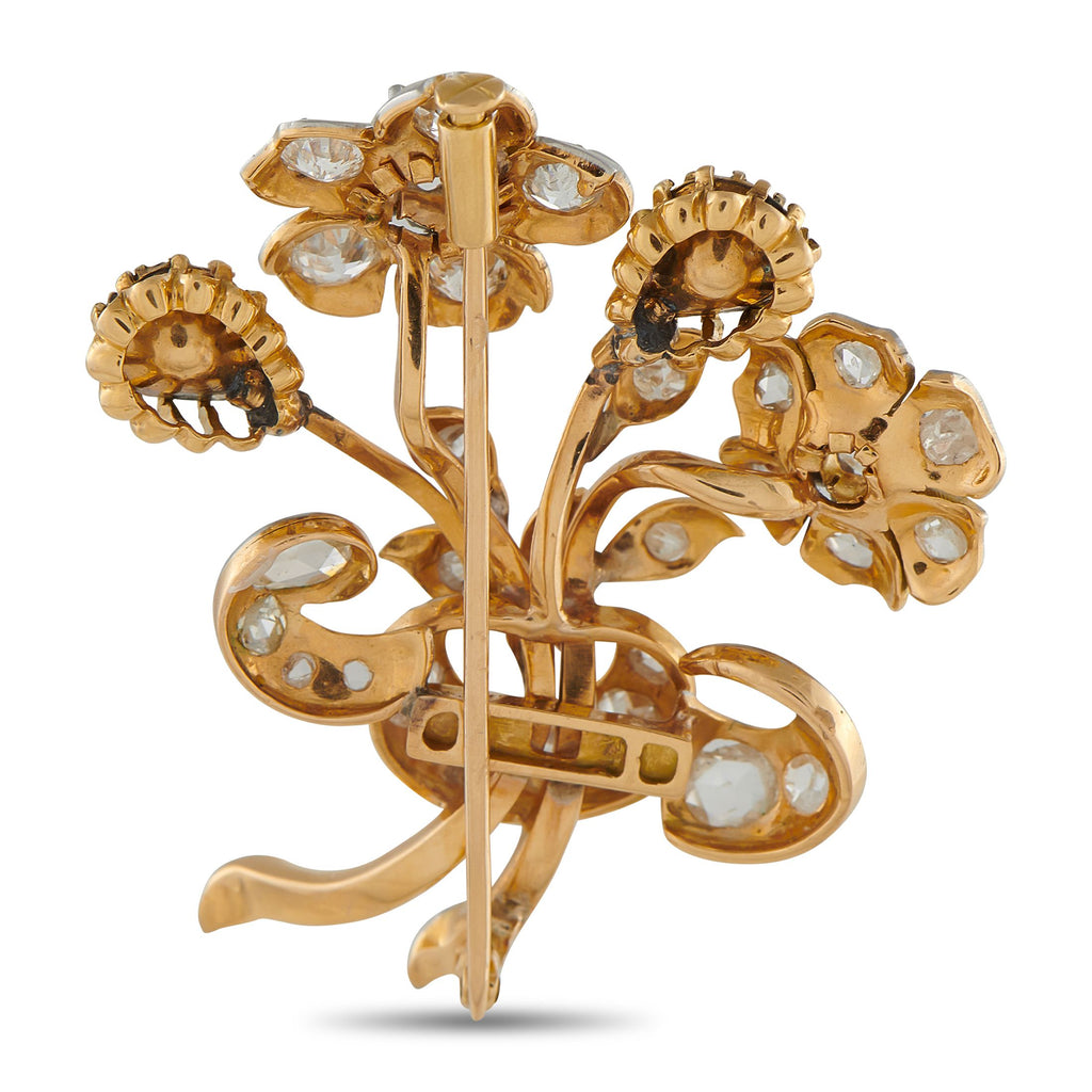 Exclusive Platinum and 18K Rose Gold 4.52ct Diamond Edwardian Flower Brooch