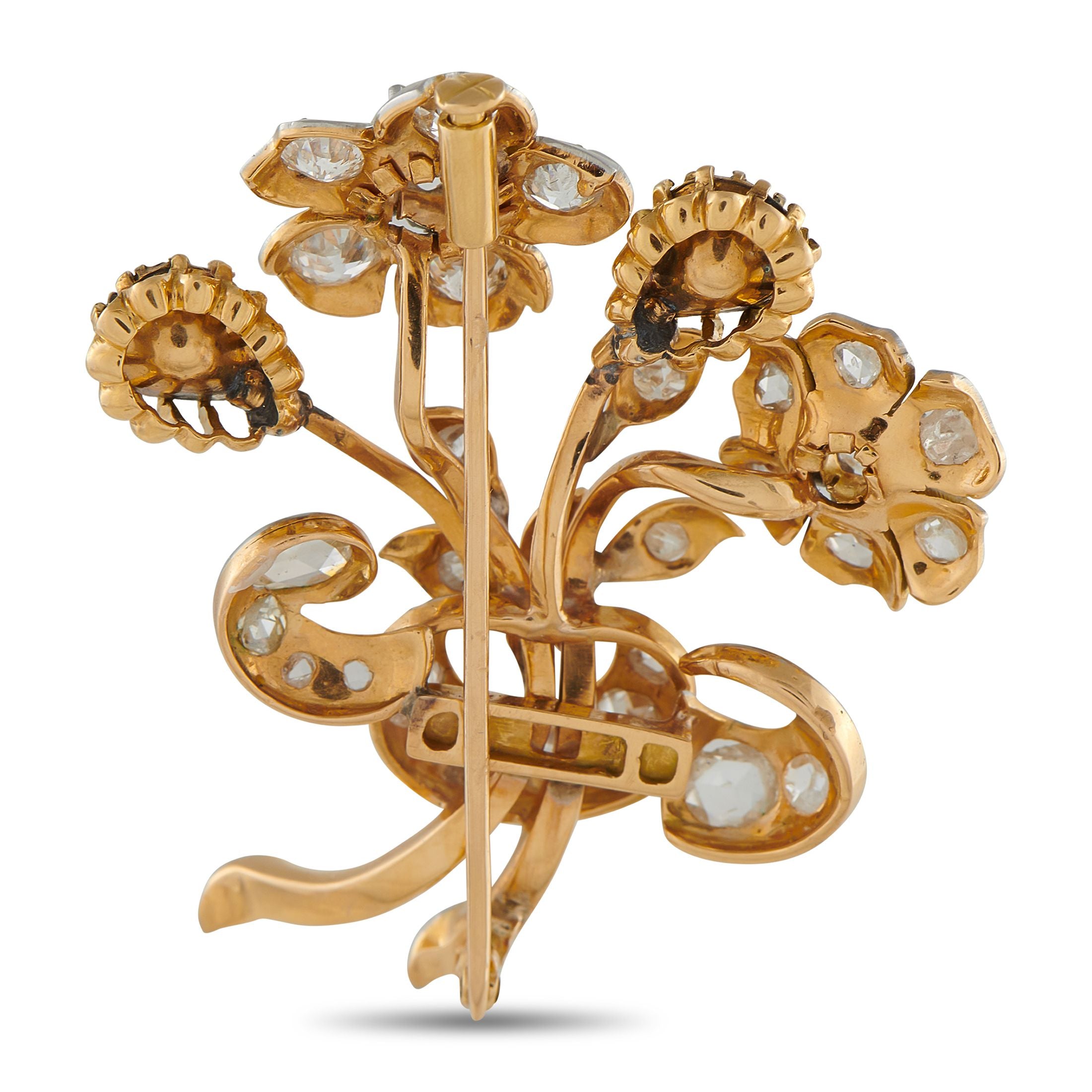 Exclusive Platinum and 18K Rose Gold 4.52ct Diamond Edwardian Flower Brooch