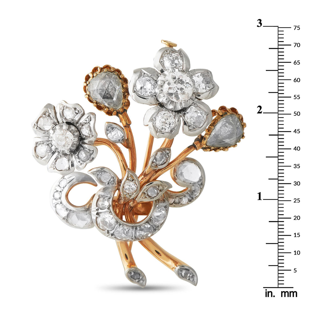 Exclusive Platinum and 18K Rose Gold 4.52ct Diamond Edwardian Flower Brooch