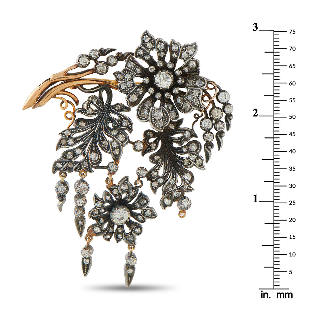 18K Rose Gold and Silver 2.50ct Diamond Brooch
