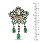 Exclusive Antique 18K Rose Gold and Silver 1.50ct Diamond and Emerald Brooch