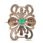 Antique 18K Rose Gold and Silver 4.0ct Diamond and Emerald Brooch