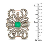 Antique 18K Rose Gold and Silver 4.0ct Diamond and Emerald Brooch