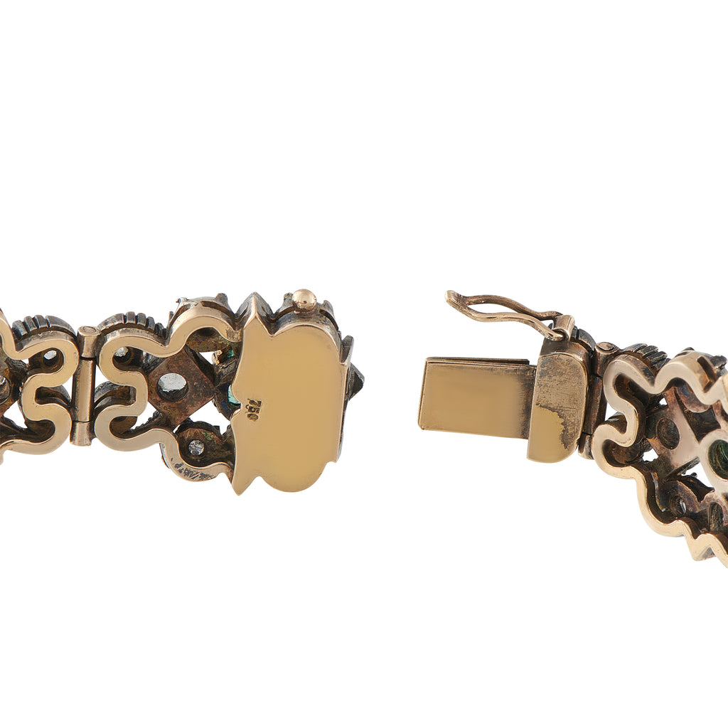 18K Rose Gold and Silver Diamond and Emerald Bracelet
