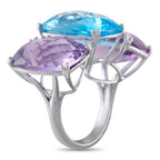 18K White Gold Amethyst and Topaz Three-Stone Ring