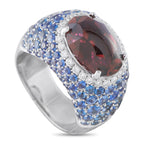 18K White Gold 0.40ct Diamond, Sapphire, and Tourmaline Ring