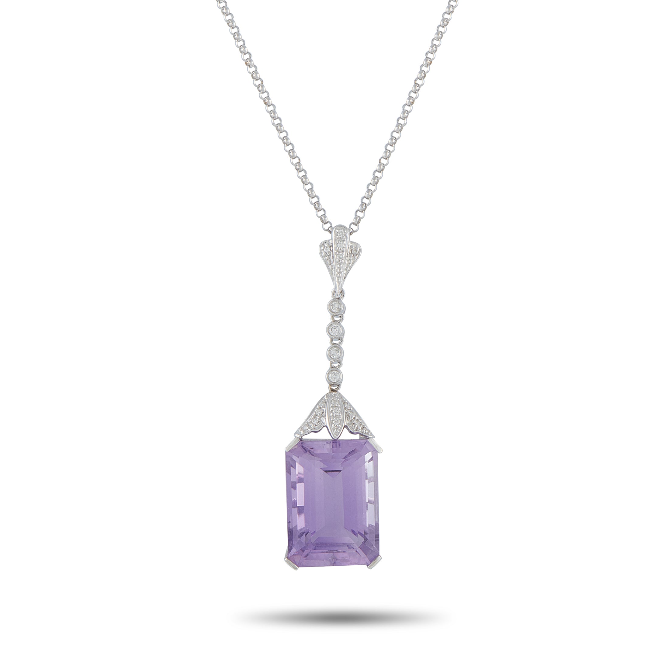 Exclusive 18K White Gold 0.35ct Diamond and Amethyst Pendant – Simple and elegant, this luxury necklace is a piece that will 