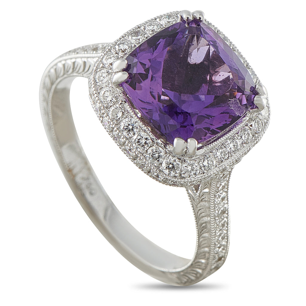 18K White Gold 0.80ct Diamond and Amethyst Ring