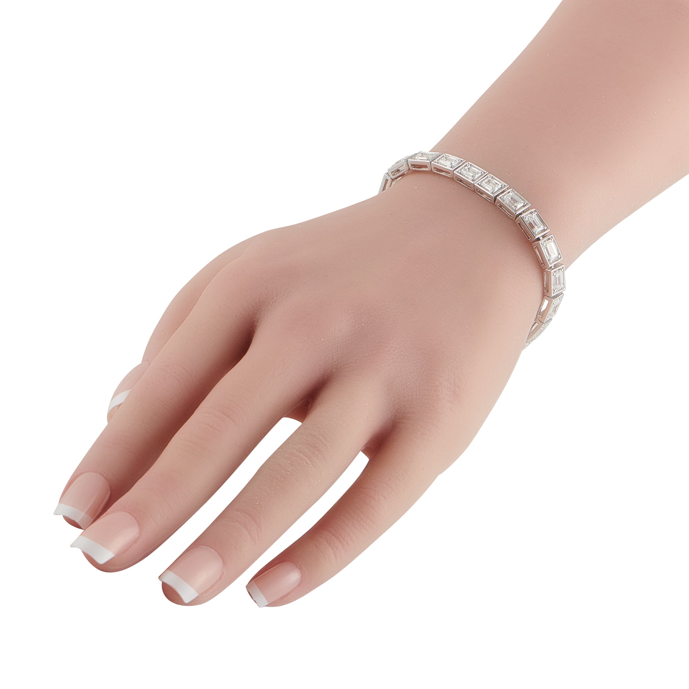 18K White Gold 11.30ct Emerald-Cut Diamond Line Bracelet