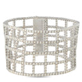 Wide openwork white gold bracelet with a lattice of round diamonds