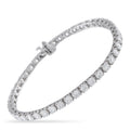 White gold diamond tennis bracelet with oval-cut stones and box clasp, hinged design