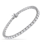 White gold diamond tennis bracelet with oval-cut stones and box clasp, hinged design