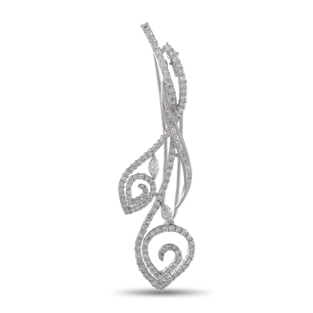 Exclusive 18K White Gold 2.25ct Diamond Brooch — This exquisite brooch possesses a distinct sense of fluidity and movement.