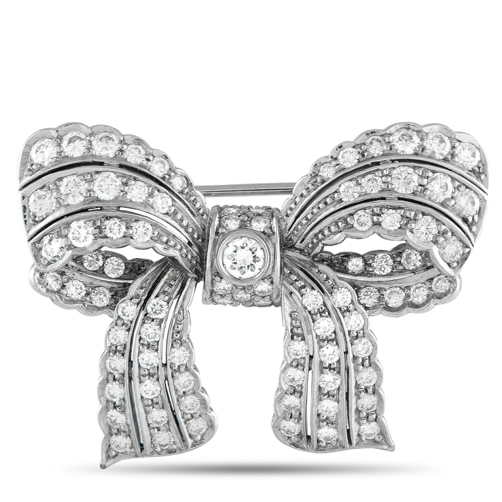 Exclusive 18K White Gold 2.75ct Diamond Bow Brooch — Add charm and sophistication to any hat, lapel, or scarf by adding this
