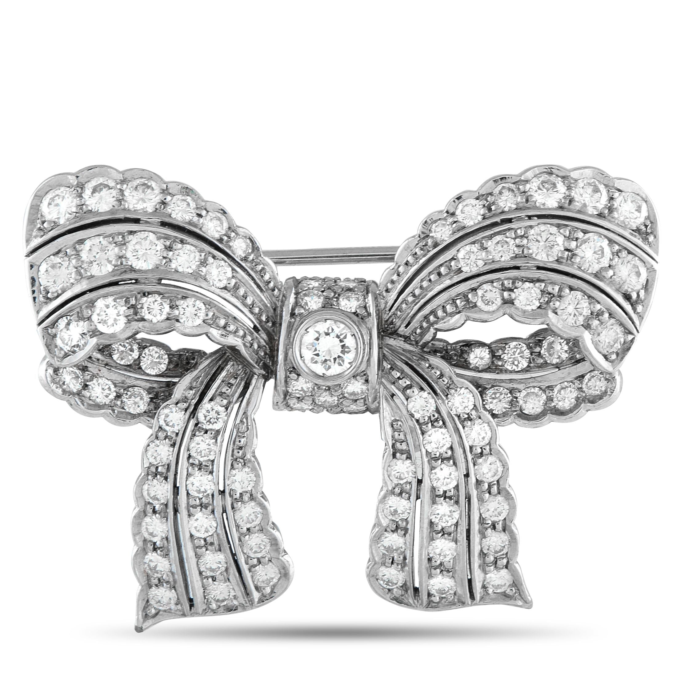 Exclusive 18K White Gold 2.75ct Diamond Bow Brooch — Add charm and sophistication to any hat, lapel, or scarf by adding this