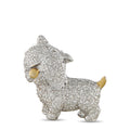 Diamond dog brooch in white gold, glittering pave body with yellow accent eye