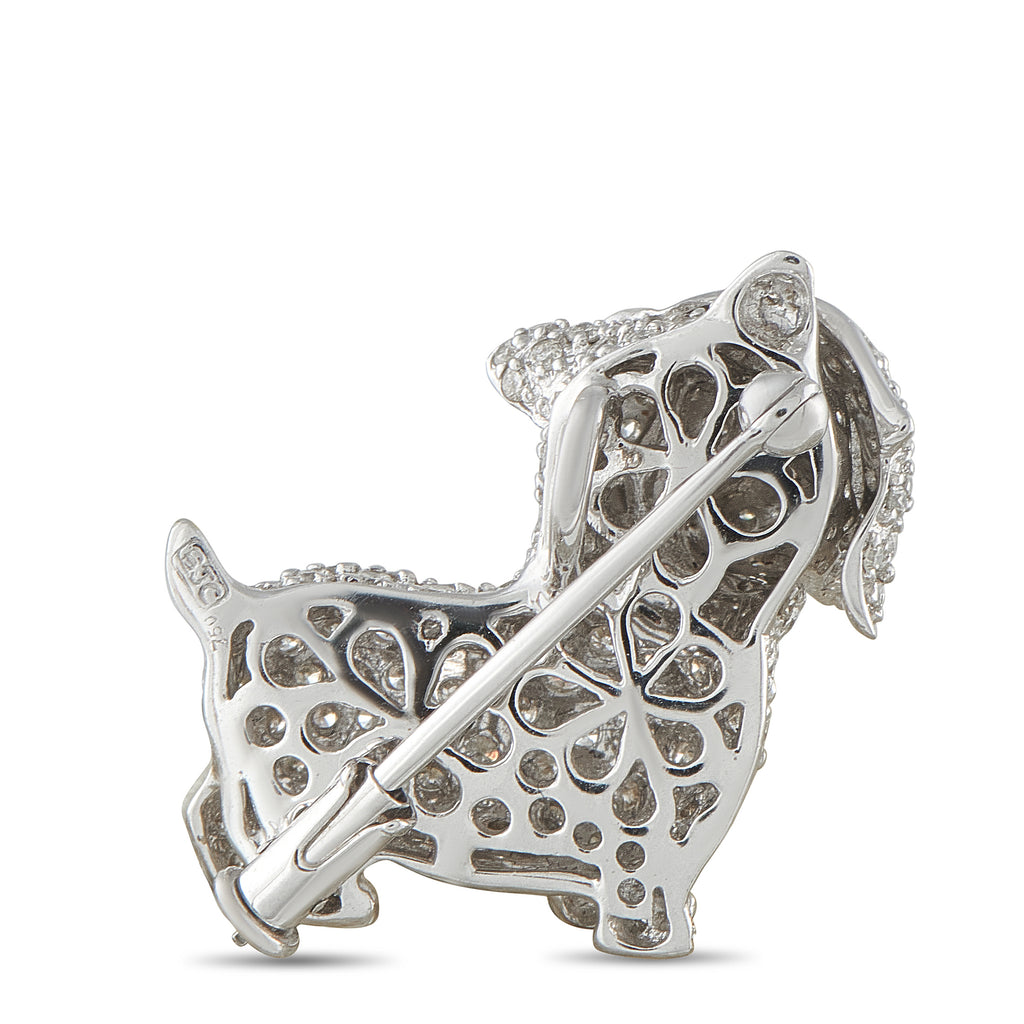 18K White Gold 1.25ct Diamond Dog Brooch