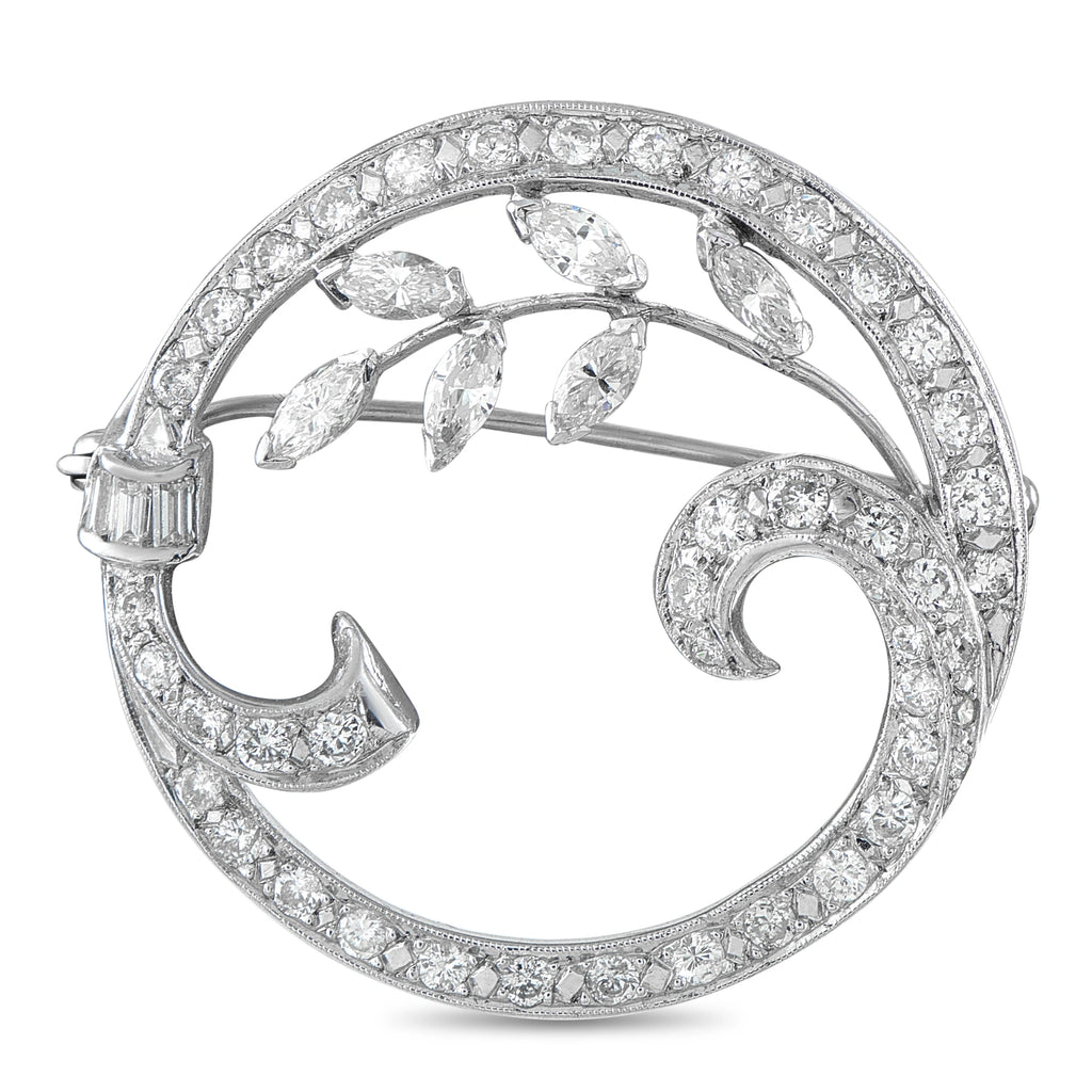 18K White Gold 2.0ct Diamond Brooch