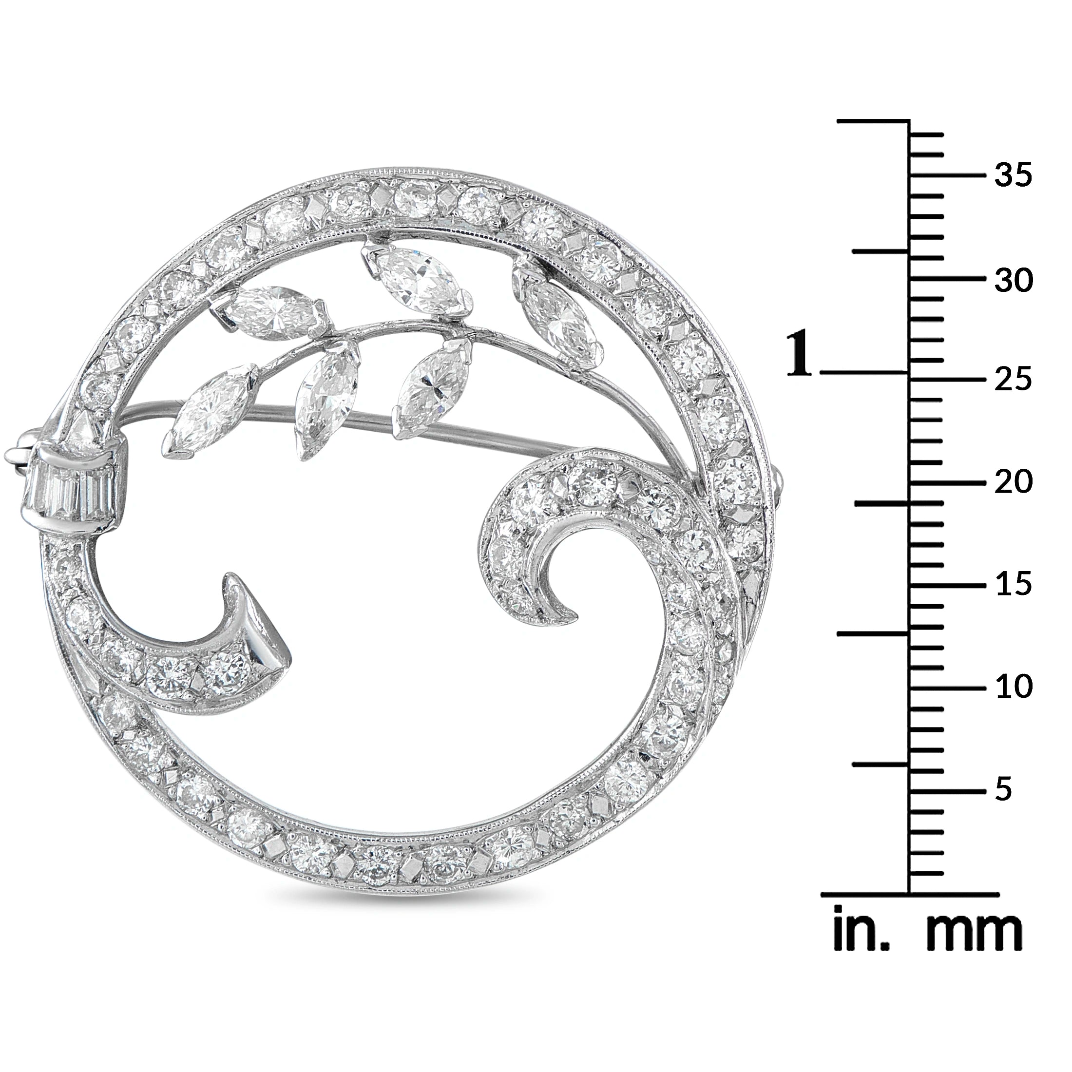 18K White Gold 2.0ct Diamond Brooch