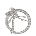 Diamond circle brooch in 18K white gold with intertwined loop design