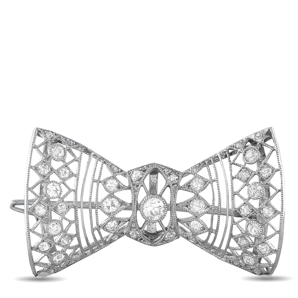 18K White Gold 0.40ct Diamond Belle Epoque Bow Brooch