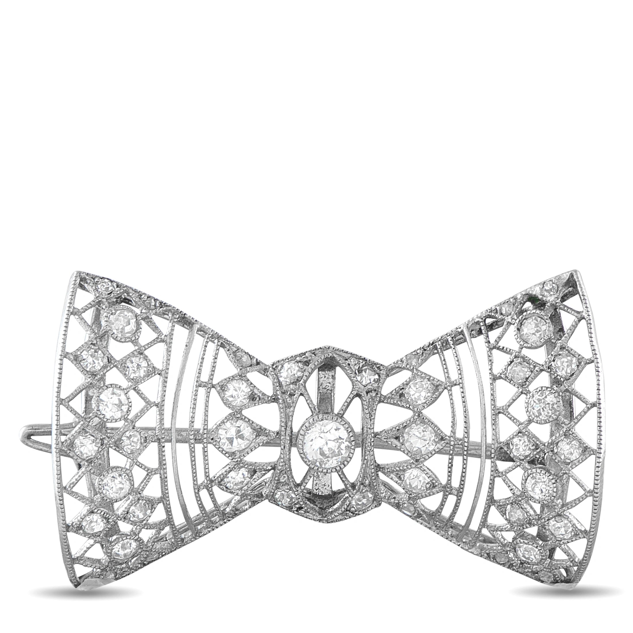 18K White Gold 0.40ct Diamond Belle Epoque Bow Brooch